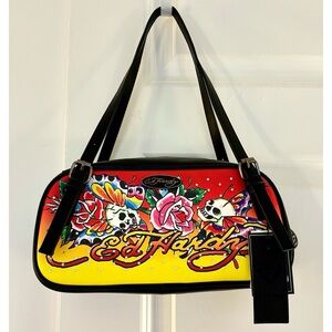 ED HARDY Skull Graffiti Tattoo Crystal Embellished Shoulder Handbag